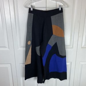 Simply Vanite XS Pants Wide Leg Artsy Art To Wear Pull On Knit Abstract Crop